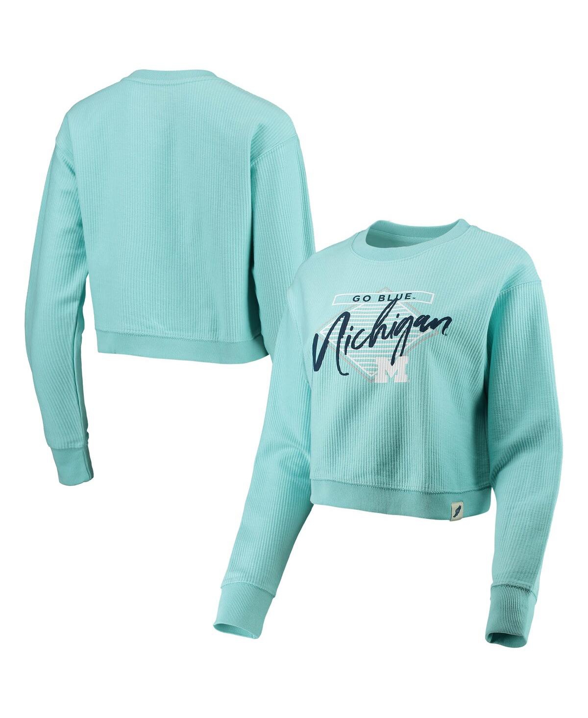 Shop League Collegiate Wear Women's  Light Blue Michigan Wolverines Corded Timber Crop Pullover Sweatshirt
