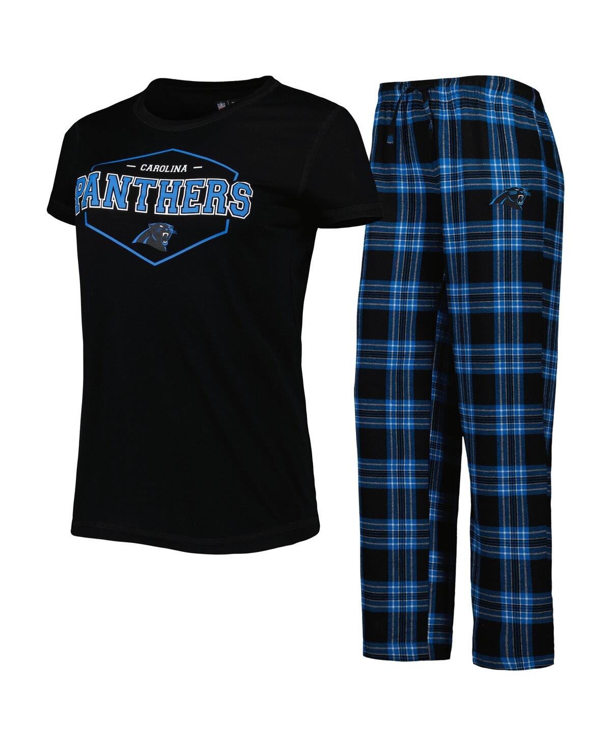 Shop Concepts Sport Women's  Black, Blue Carolina Panthers Badge T-shirt And Pants Sleep Set In Black,blue