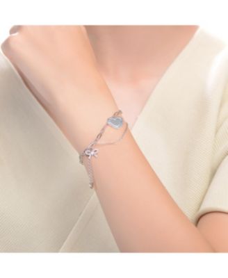 Sterling Silver with White Plated Heart Paper Clip Chain Bracelet