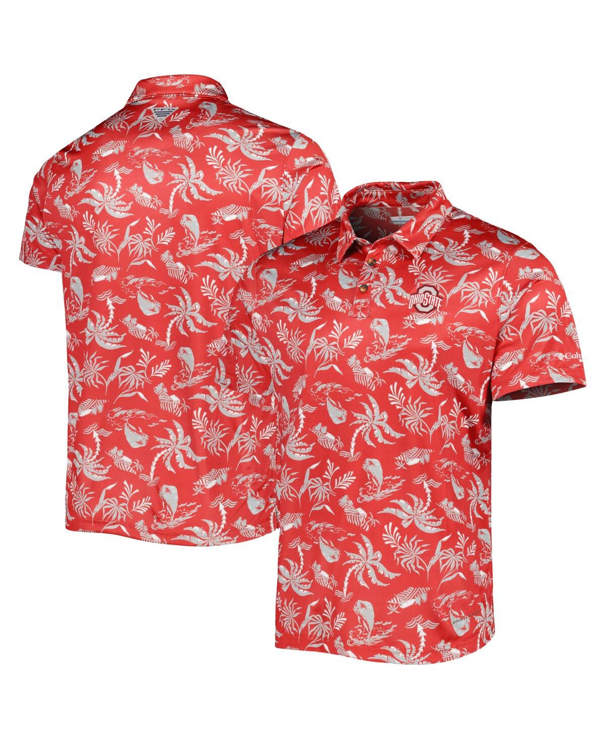 Men's Columbia Scarlet Ohio State Buckeyes Super Terminal Tackle Omni-Shade Polo Shirt - Scarlet