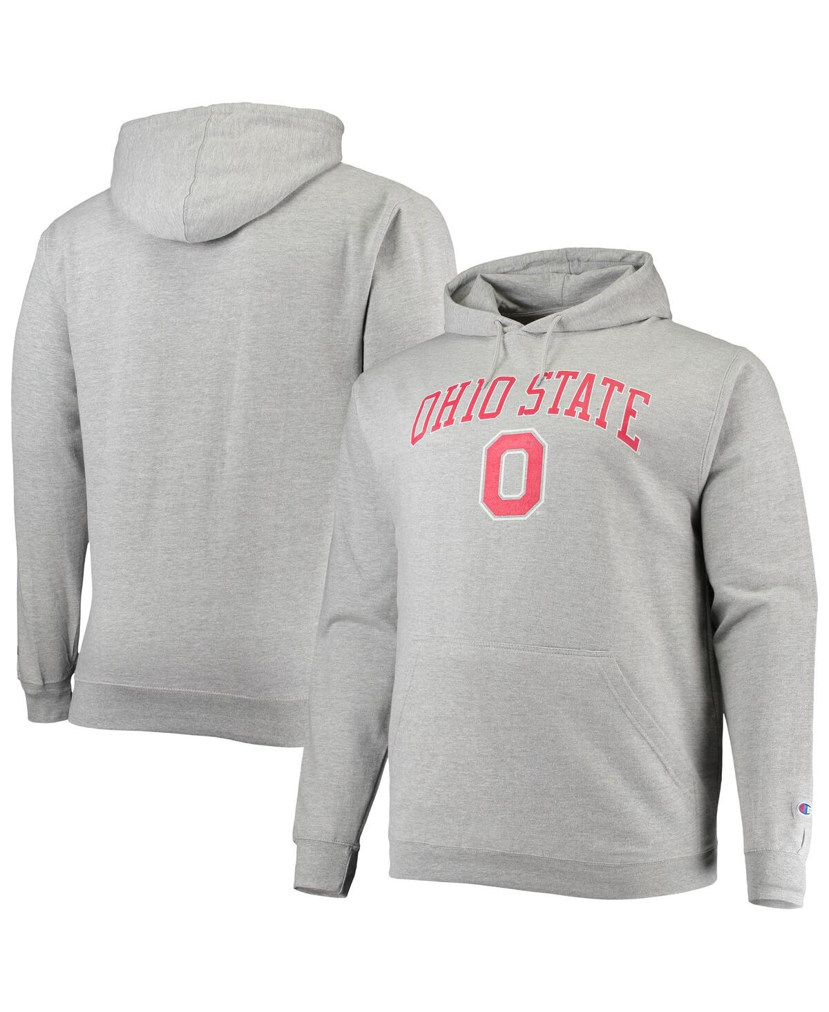 Men's Champion Heather Gray Ohio State Buckeyes Big and Tall Arch Over Logo Powerblend Pullover Hoodie - Heather Gray