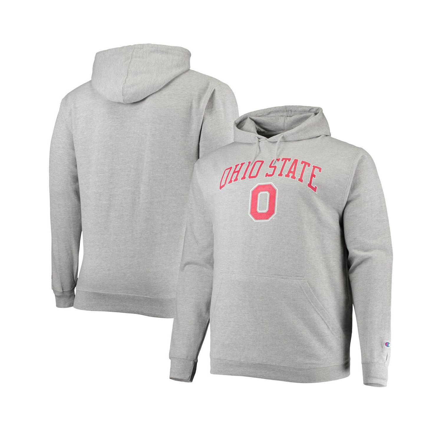 Men's Heather Gray Ohio State Buckeyes Big and Tall Arch Over Logo Powerblend Pullover Hoodie