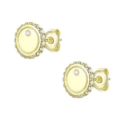 14k Yellow Gold Plated with  Cubic Zirconia Pave Button Stud Earrings