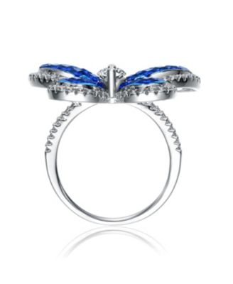 Sterling Silver with Rhodium Plated and Blue Cubic Zirconia Butterfly Ring
