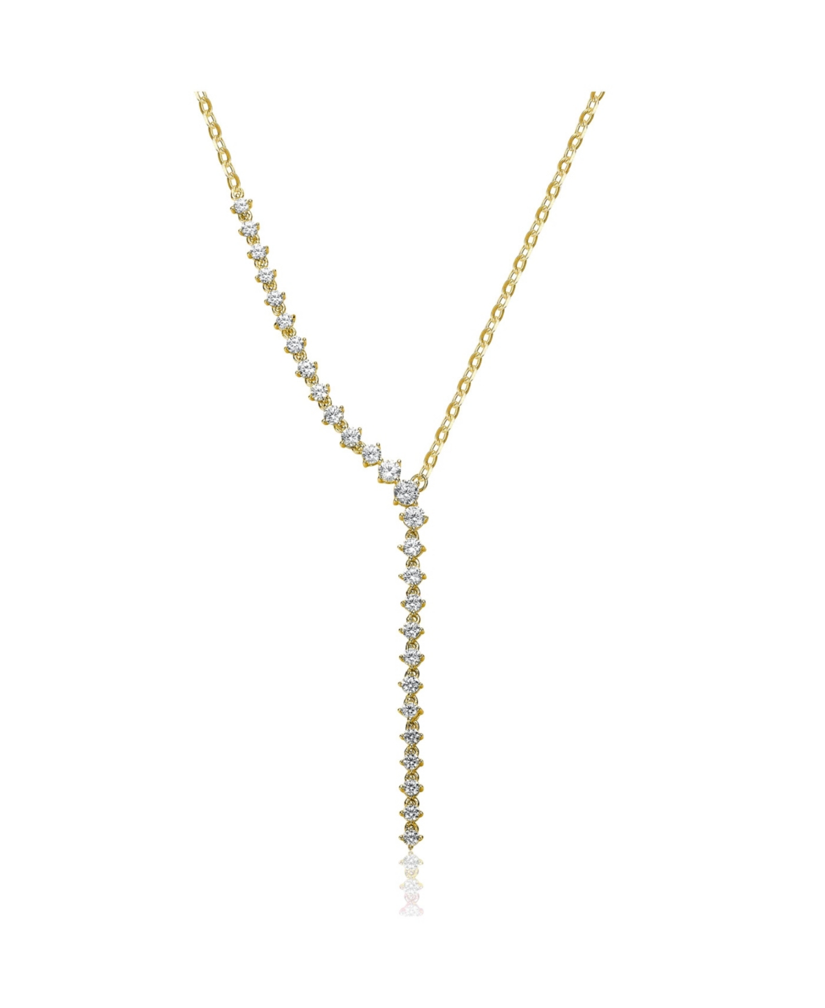 Genevive Rhodium-plated With Diamond Cubic Zirconia Asymmetrical Waterfall Y-necklace In Sterling Silver In Gold