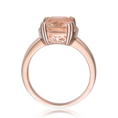 Sterling Silver 18k Rose Gold Plated with Pink &  Cubic Zirconia Cushion Solitaire Halo Ring