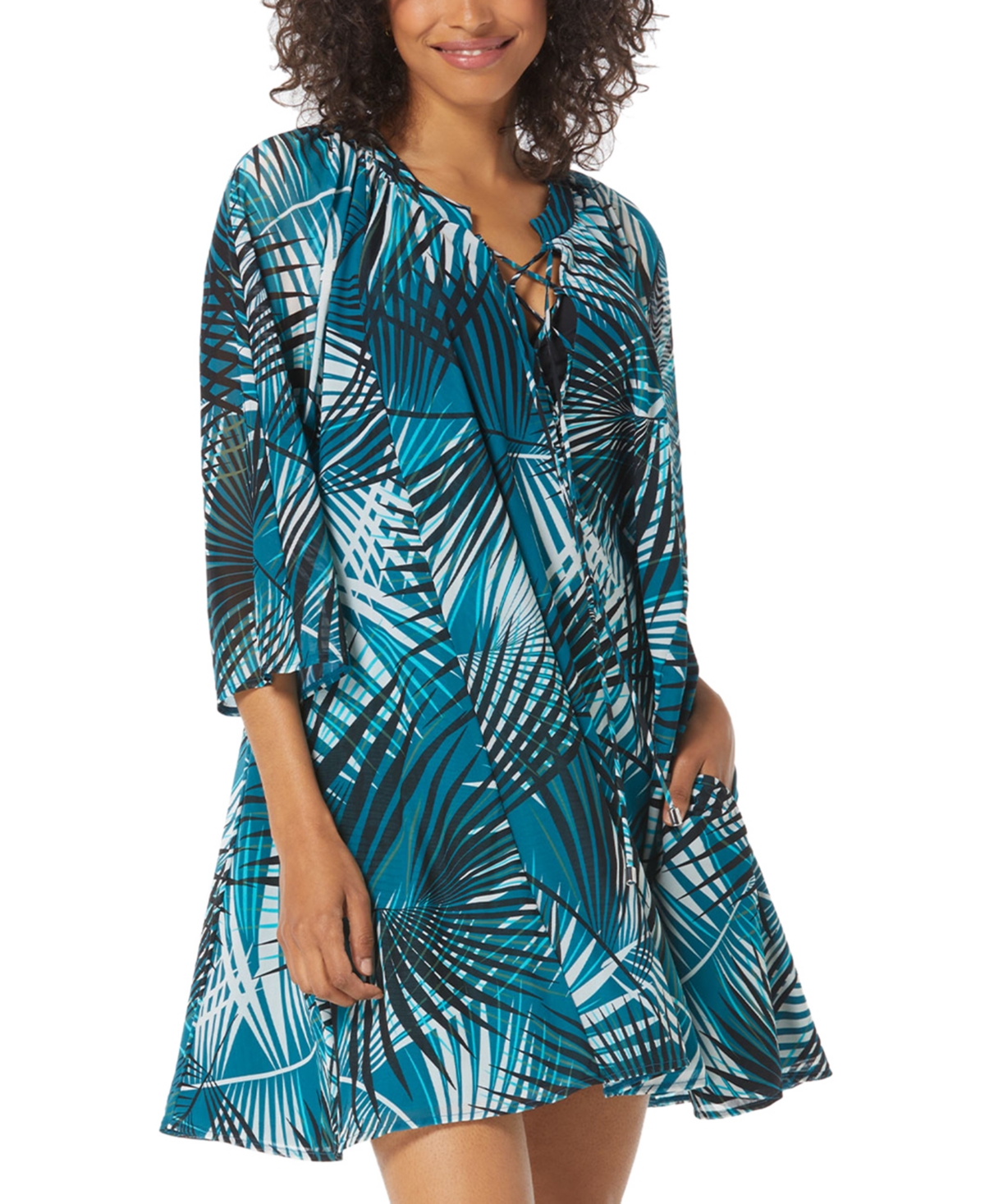 Shop Coco Reef Women's Wonderlust Printed Dress Cover-up In Teal Multi