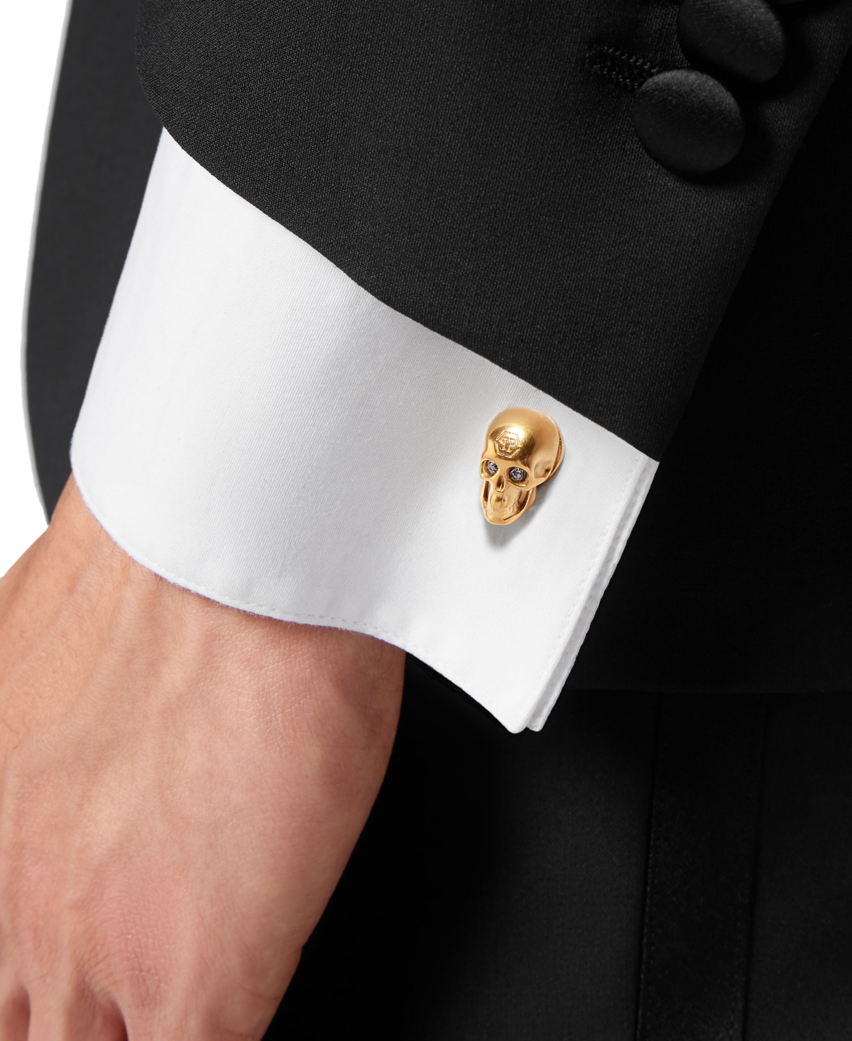 Shop Philipp Plein Gold-tone Ip Stainless Steel 3d $kull Cuff Links In Ip Yellow Gold