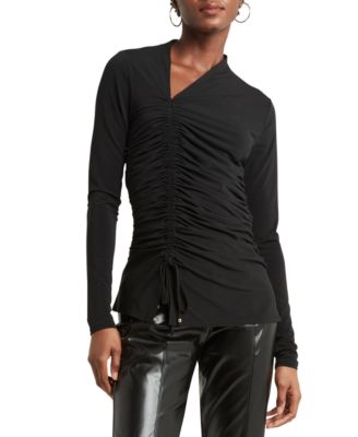 H Halston - Women's Asymmetrical Ruched Long-Sleeve Top