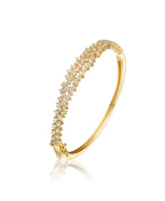 Sterling Silver with Rhodium Plated Clear Round Cubic Zirconia Cluster Style Bangle Bracelet