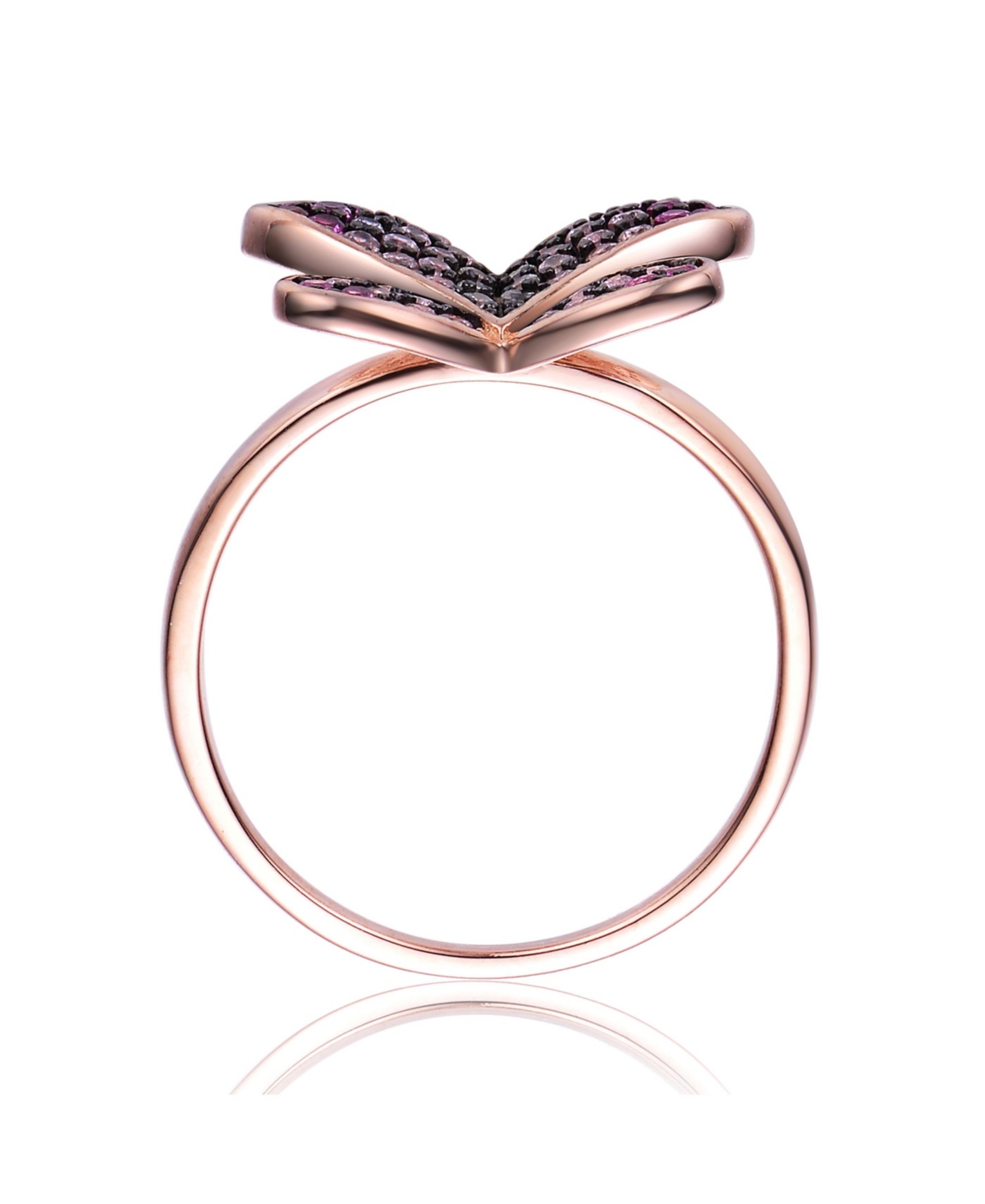 Genevive Sterling Silver 18K Rose Plated Cubic Zirconia Butterfly Floral Ring
