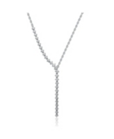 Rhodium-Plated with Cubic ZIrconia Asymmetrical Waterfall Y-Necklace in Sterling Silver - Clear