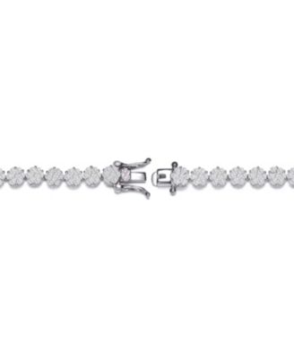 Sterling Silver with Rhodium Plated Clear Round Cubic Zirconia Flower Design Tennis Bracelet