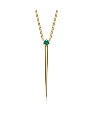 14k Yellow Gold Plated with Green Cubic Zirconia Solitaire Spike Pendant Y-Necklace in Sterling Silver