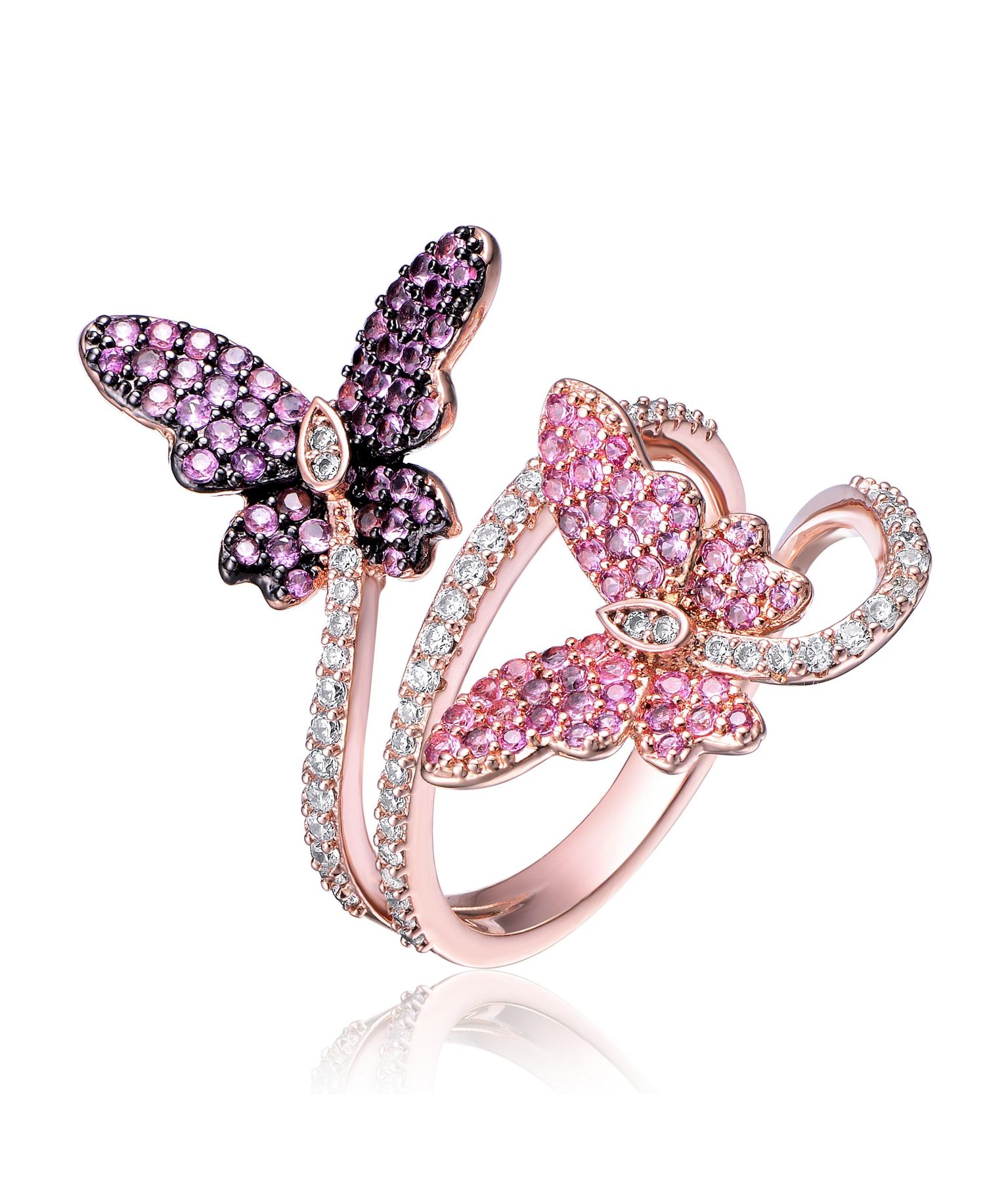 Chic 18K Rose Gold and Black Plated CZ Butterfly Statement Ring