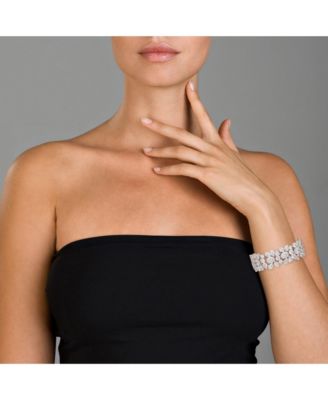 Exquisite Rhodium-Plated Sterling Silver Flower Bracelet with Cubic Zirconia