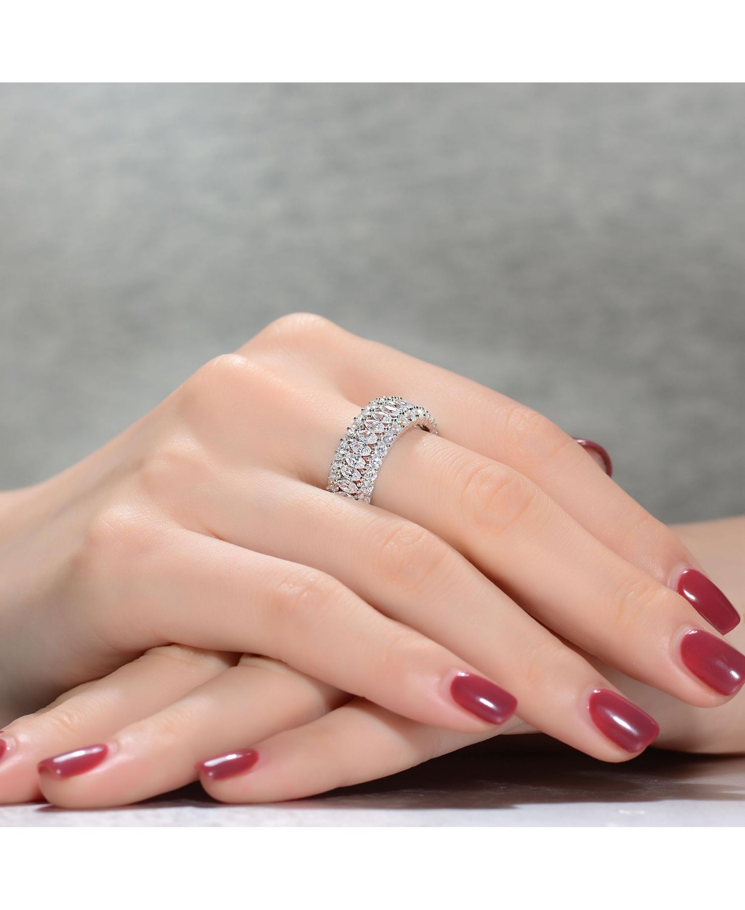 Sterling Silver White Gold Plated Brilliant 360-Degree CZ Ring