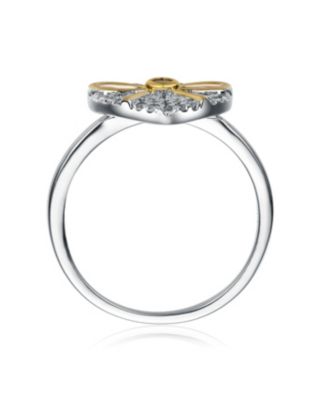 Sterling Silver Two Tone and Clear Cubic Zirconia Heart Ring