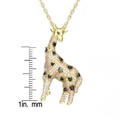 14K Gold Plated with Champagne and Black Cubic Zirconia Iced Out Giraffe Pendant in Sterling Silver