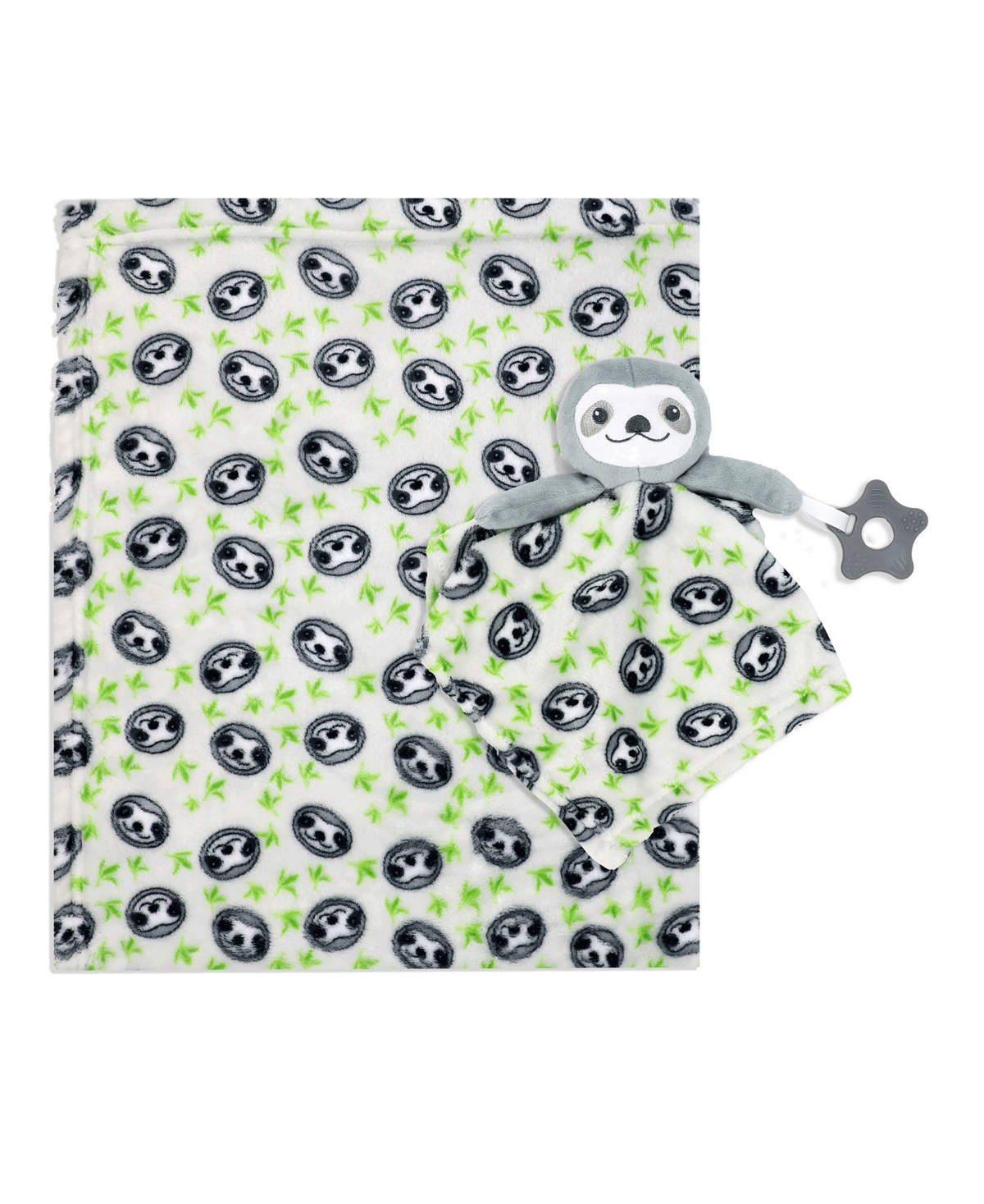 3 Stories Trading Babies' Blanket With Nunu And Teether, 3 Piece Set In Green And Gray