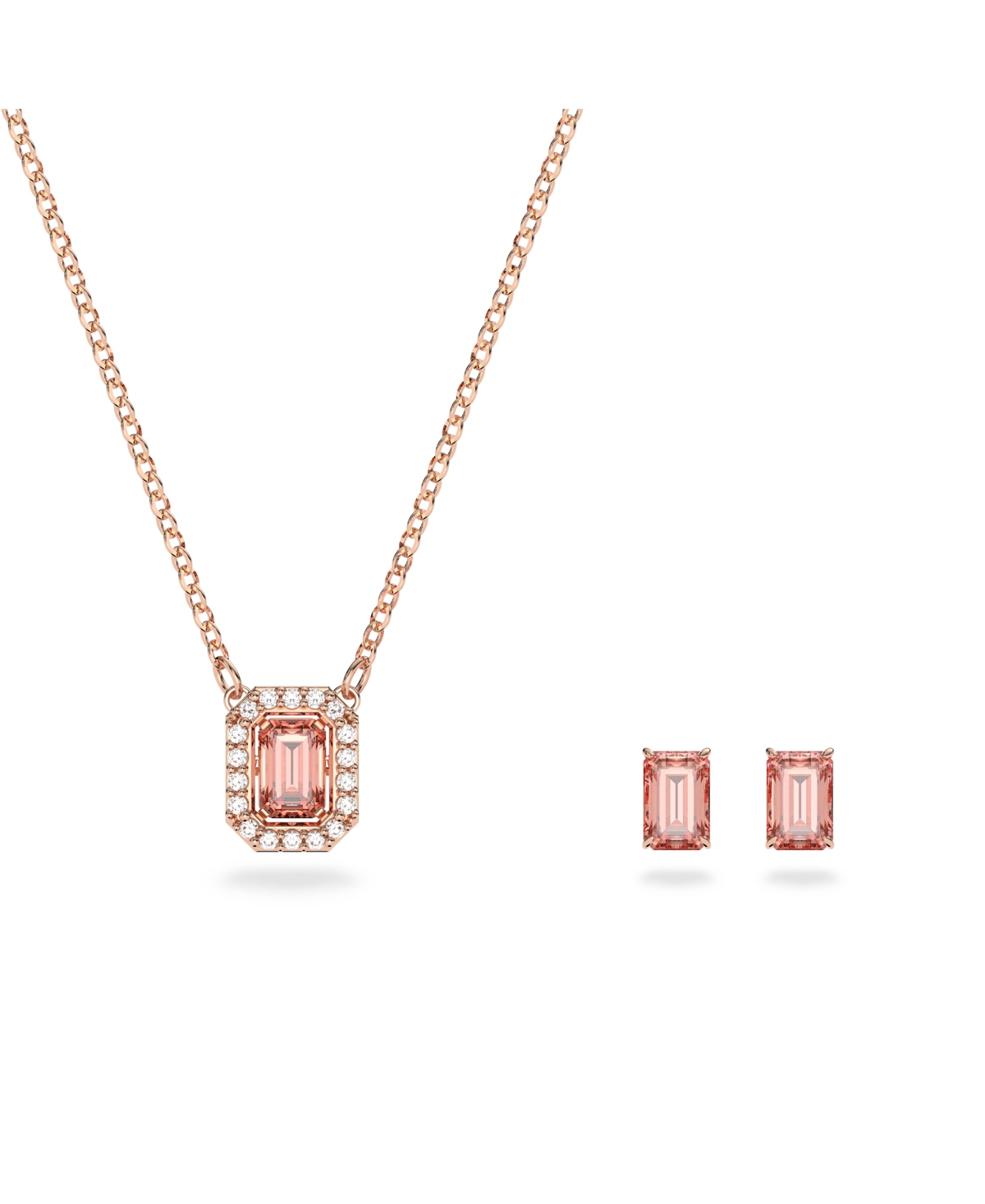 Swarovski Millenia Octagon Cut  Zirconia Necklace And Earring Set, 2 Pieces In Pink