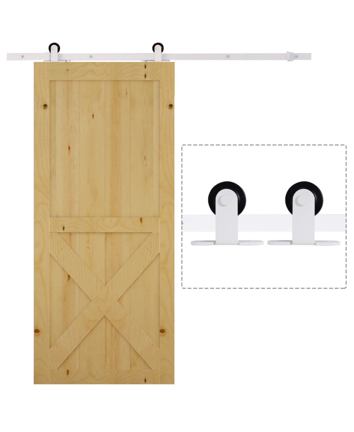 6 Ft Modern Antique Style Sliding Barn Wood Door Hardware Closet Set - White
