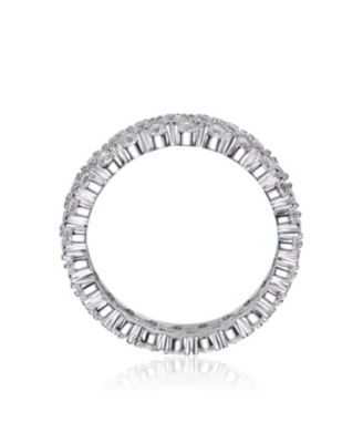 Sterling Silver with Rhodium Plated Clear Round Cubic Zirconia Curved Eternity Ring
