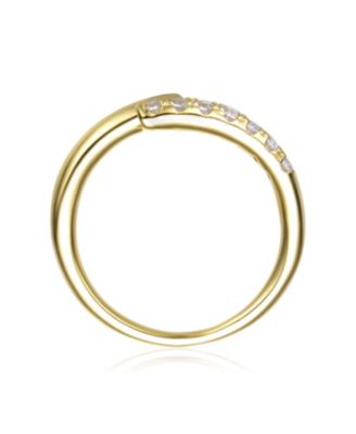 14k Yellow Gold Plated with  Cubic Zirconia Bypass Stacking Ring in Sterling Silver