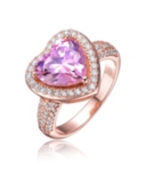 Genevive Sterling Silver 18K Rose Plated Pink Cubic Zirconia Heart Modern Ring - Pink