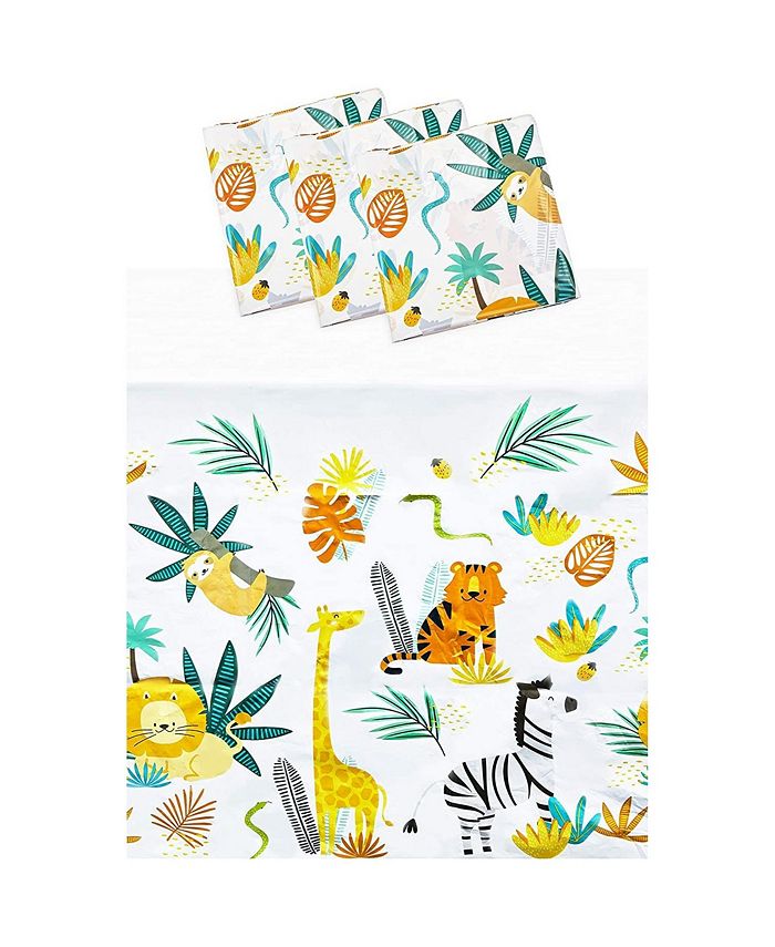 Blue Panda Safari Tablecloths for Birthday Party Decorations (54 x 108