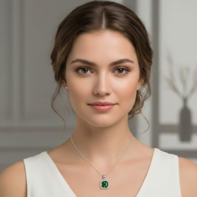 Sterling Silver White Gold Plating Cubic Zirconia Asscher Cut Drop Pendant