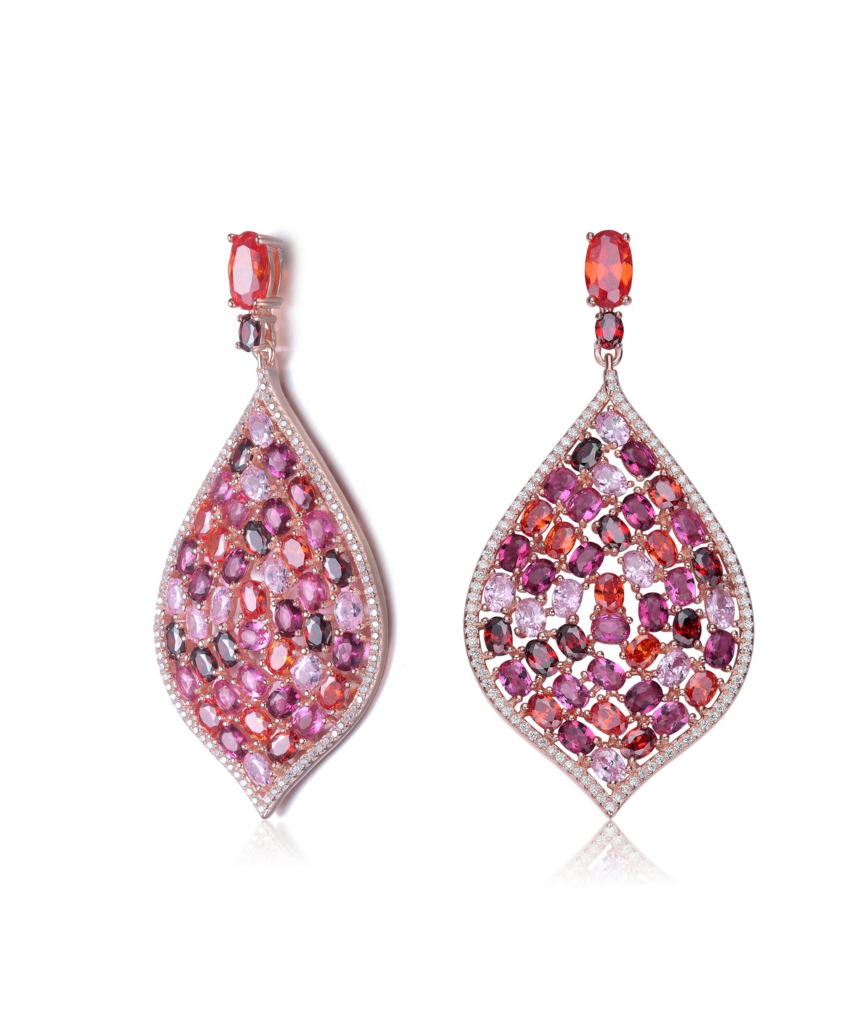 Genevive Sterling Silver with Rose Gold Plated and Cubic Zirconia Drop Earrings - Multi-color
