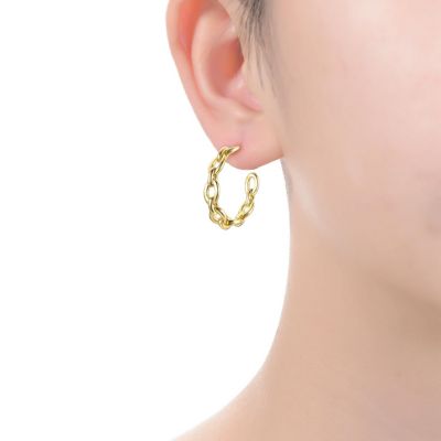 14k Gold Plated Sterling Silver Modern Chain Link C-Hoop Earrings