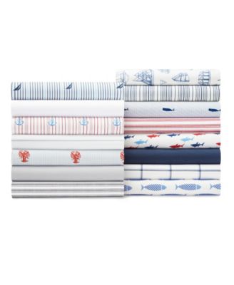 Whale Stripe Cotton Percale 4-Piece Sheet Set, Full