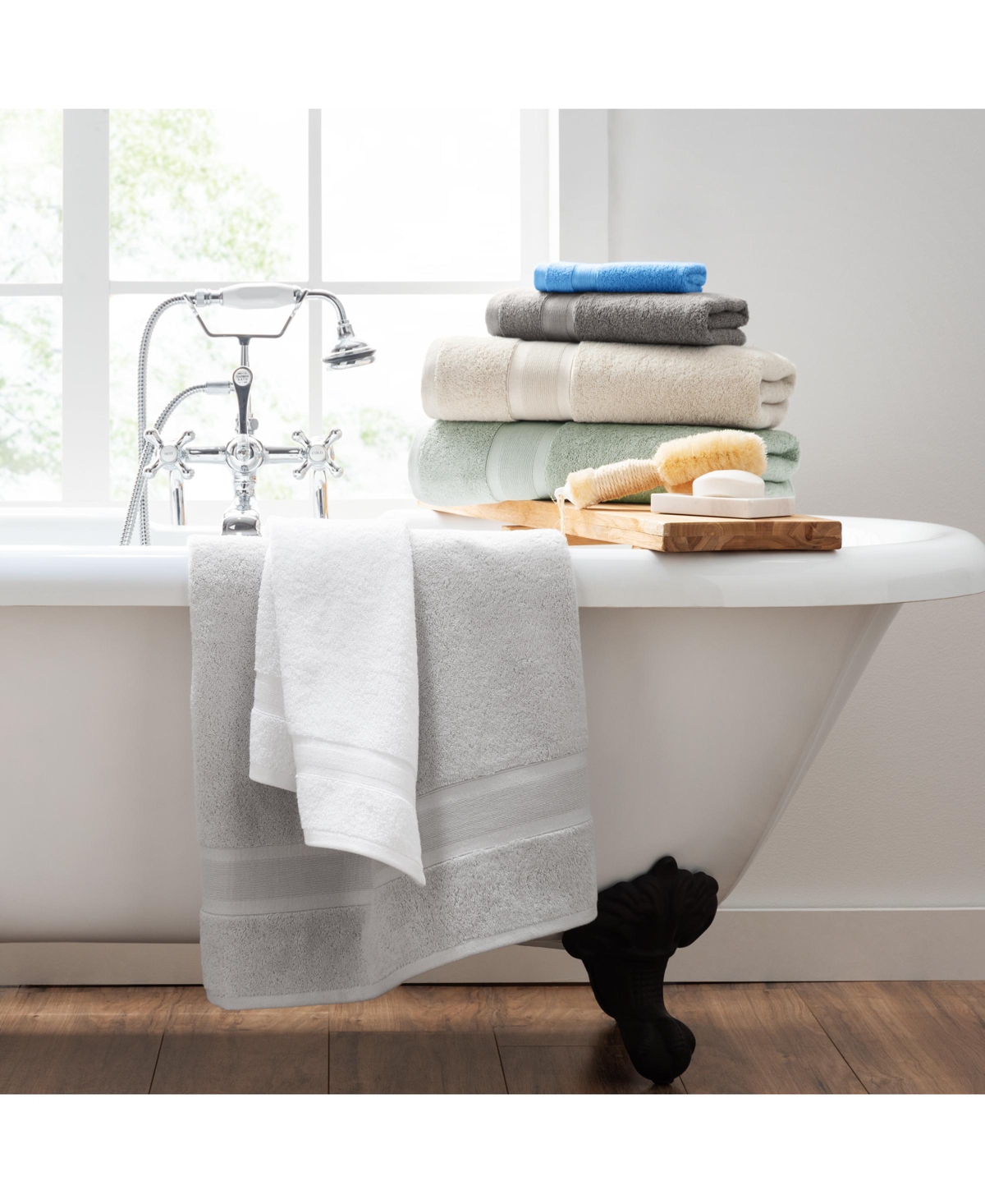 Aston and Arden Aegean Eco-Friendly Recycled Turkish Bath Towels (2 Pack), 30x60, 600 Gsm, Solid Color with Weft Woven Stripe Dobby, 50% Recycled, 50%