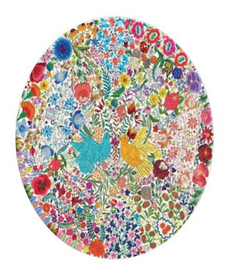 Piece and Love Blue Bird Yellow Bird Adult Round Jigsaw Puzzle