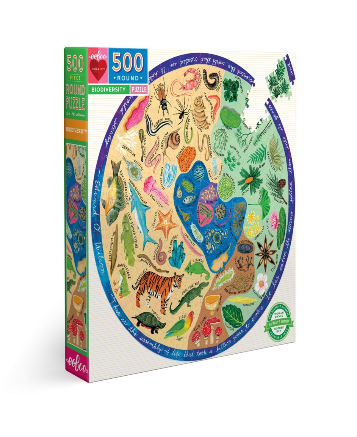 Eeboo Piece And Love Biodiversity 500 Piece Adult Round Jigsaw Puzzle Set In Multi