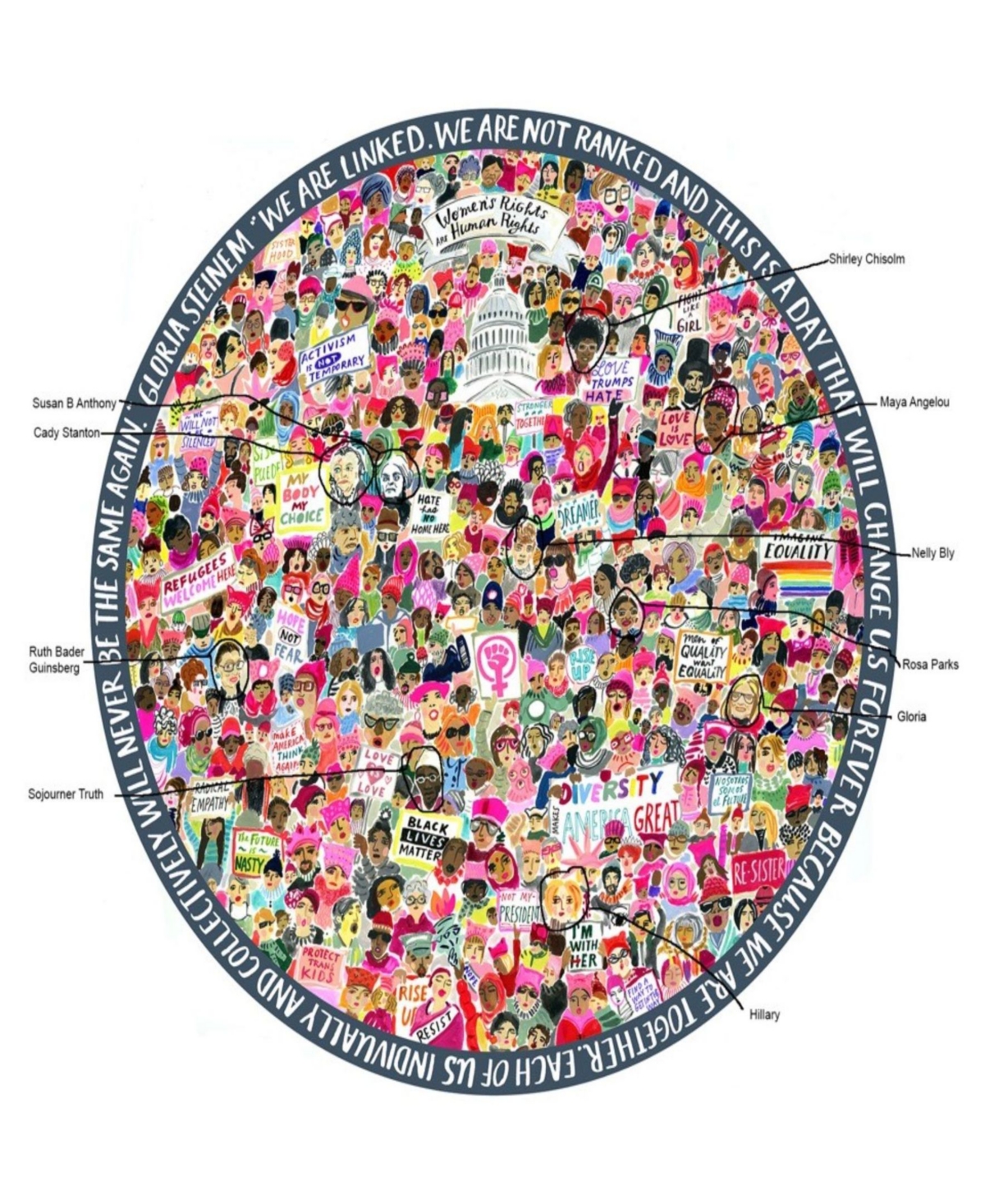 Eeboo Piece And Love Women March 500 Piece Round Circle Jigsaw Puzzle Set In Multi