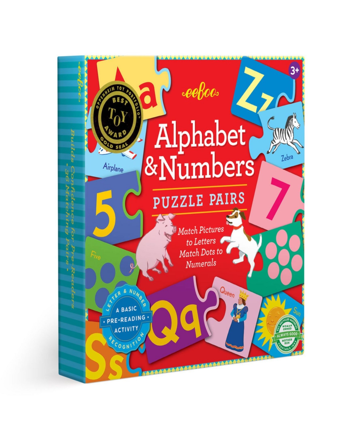 Eeboo Alphabet Numbers 72-piece Puzzle Pairs Set In Multi