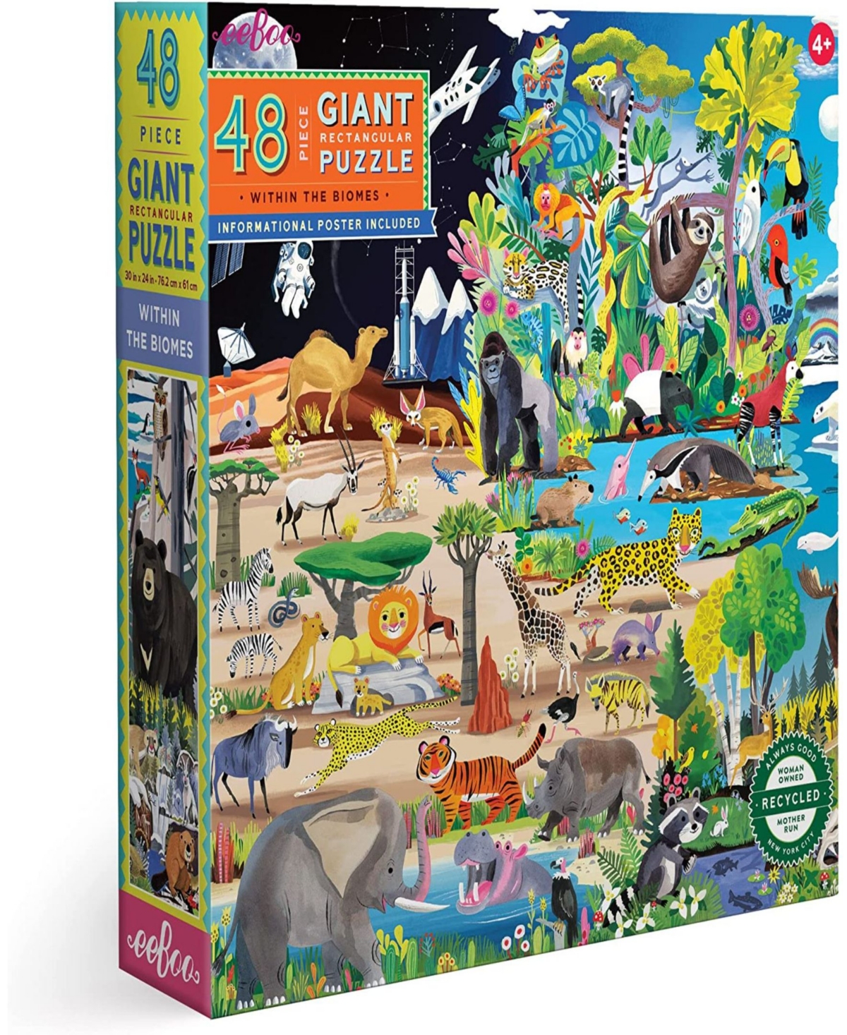 Eeboo Kids' Within The Biomes 48 Piece Giant Jigsaw Puzzle In Multi