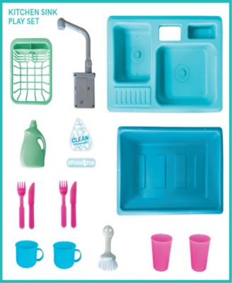 Wash-up Kitchen Sink Running Water Pretend Play Color Changing Kitchen Toy Cups and Accessories 15 Piece Set with Working Faucet