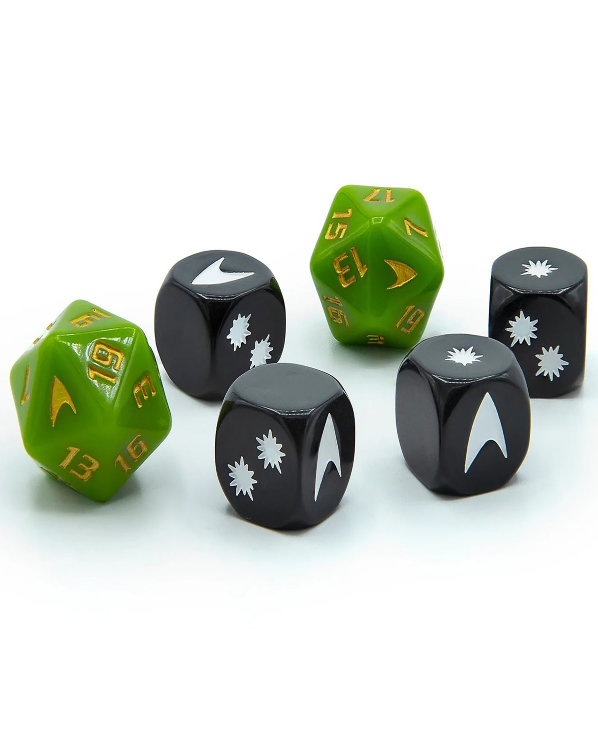 Shop Modiphius Entertainment Star Trek Adventures Captain Kirk's Tunic Roleplaying Dice Set, 6 Piece In Multi