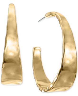 Silver-Tone Hammered Medium Hoop Earrings 1.5"