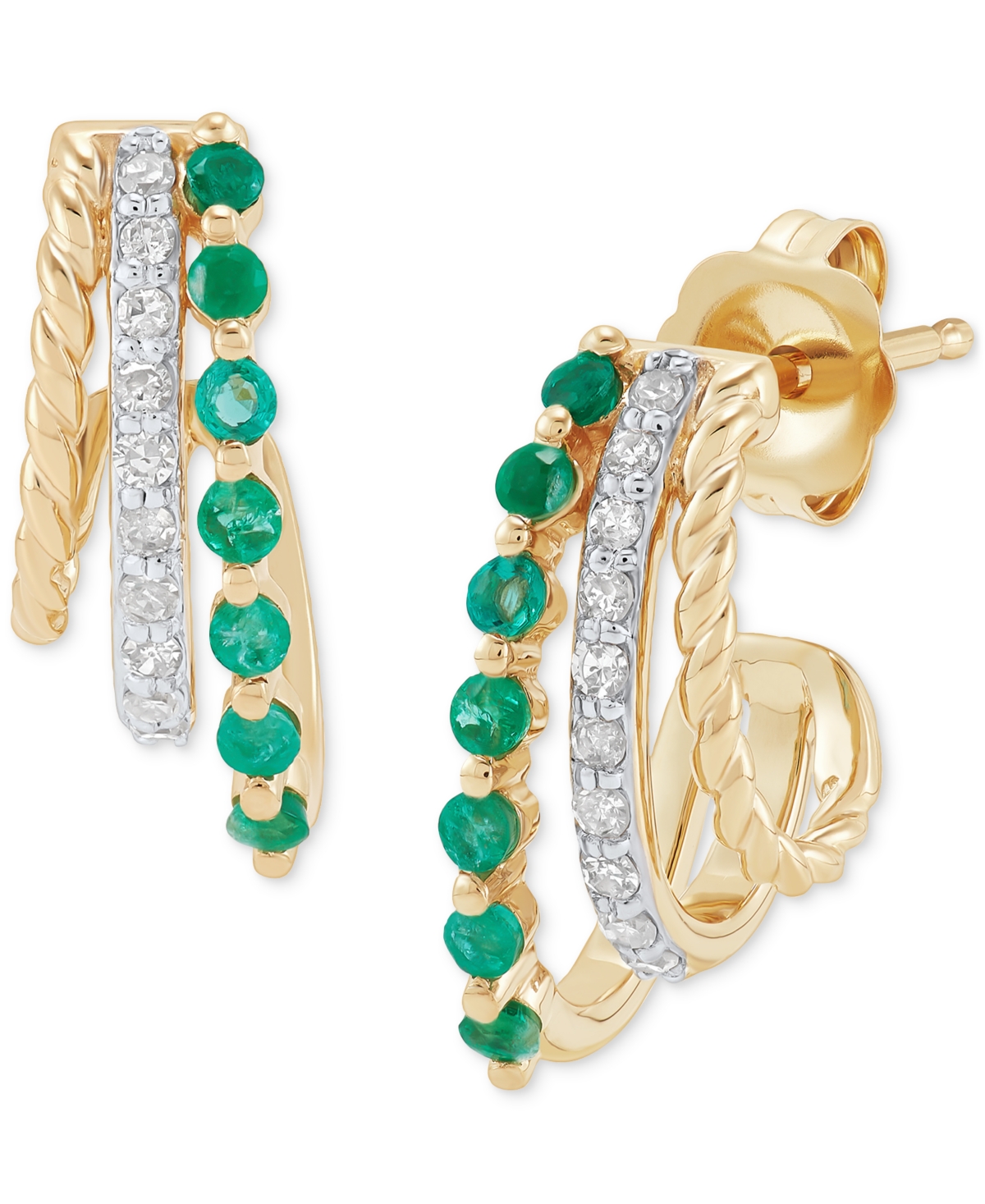 Ruby (1/4 ct. t.w.) & Diamond (1/10 ct. t.w.) Curved Halo Hoop Earrings in 14k Gold