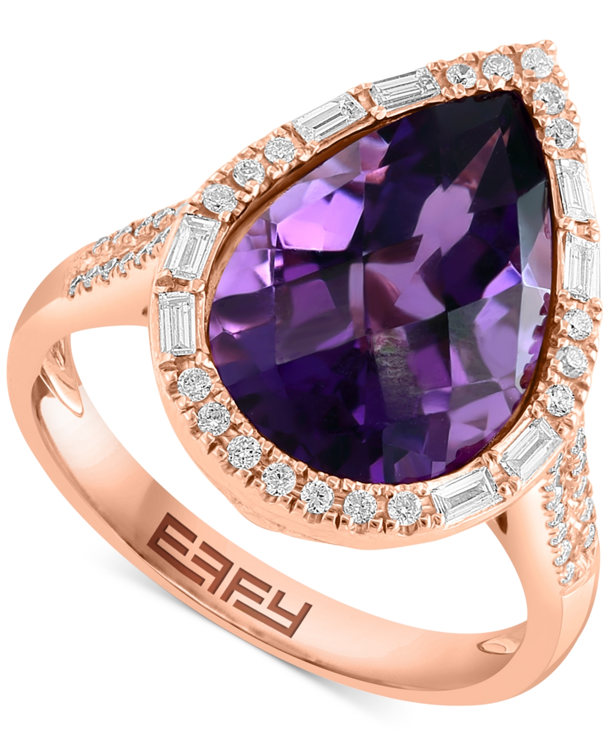 Effy Collection Effy Amethyst (4-7/8 Ct. T.w.) & Diamond (1/3 Ct. T.w.) Teardrop Halo Ring In 14k Rose Gold