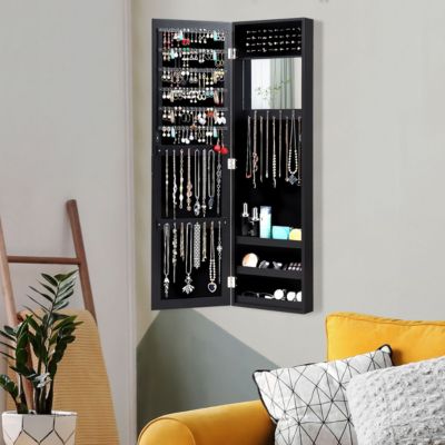 Wall Door Mounted Mirrored Jewelry Cabinet Storage Organizer
