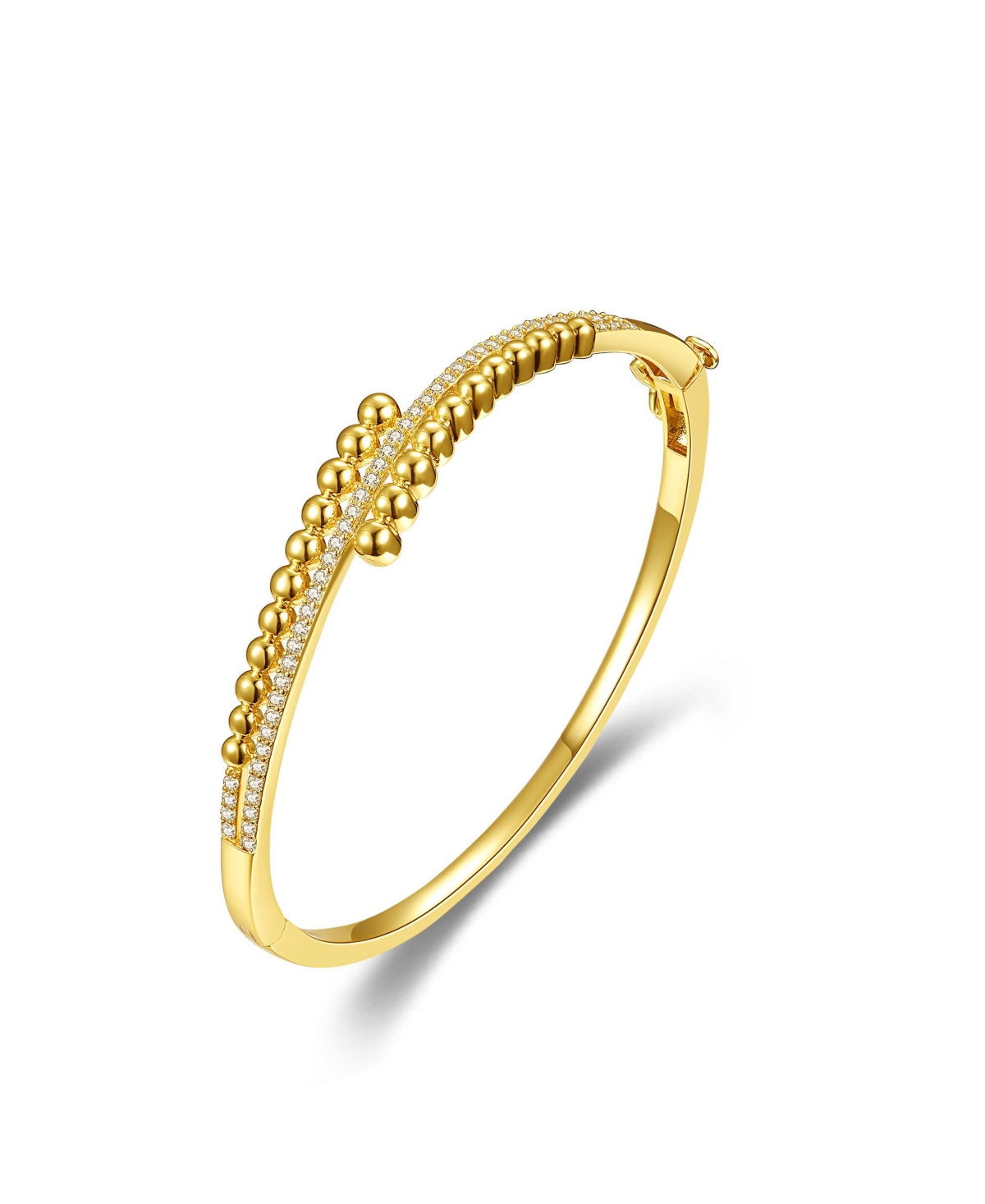 Sterling Silver with 14K Yellow Gold-Plated Cubic Zirconia Pave Bypass Bangle Bracelet - Gold