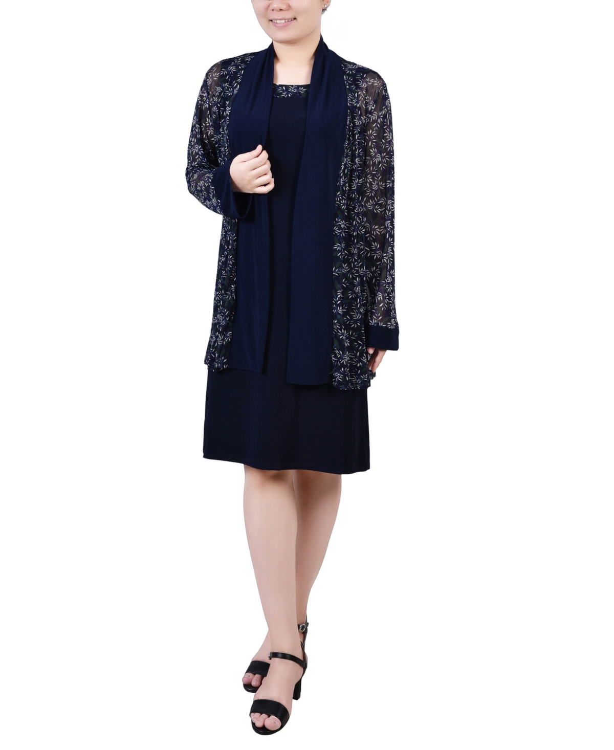 Ny Collection Women's Two Piece Dress Set In Navy Plum Flowers