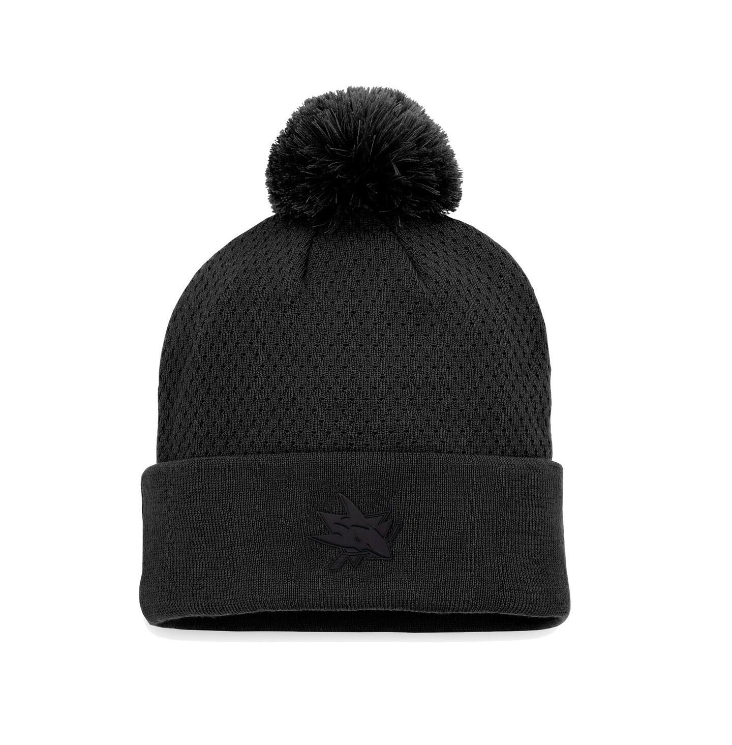 Женская шапка Fanatics Black San Jose Sharks Authentic Pro Road Cuffed Knit Hat with Pom — фото 1