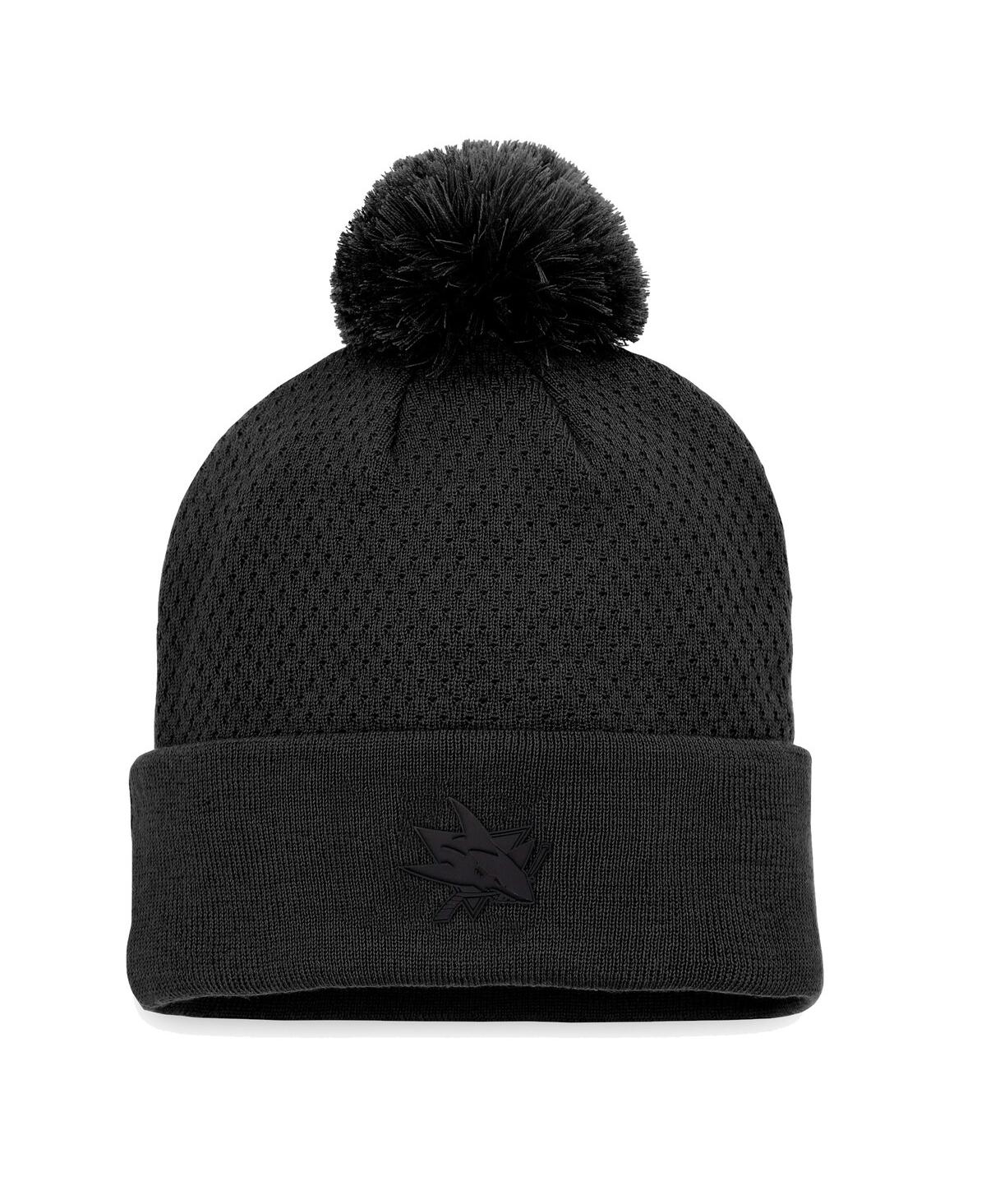 Shop Fanatics Women's  Black San Jose Sharks Authentic Pro Road Cuffed Knit Hat With Pom